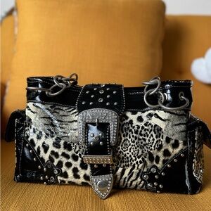 y2k belt buckle animal print bag + wallet